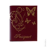 Обложка для паспорта OfficeSpace кожа тип 2, красный, тиснение золото "бабочки"