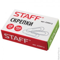 Скрепки STAFF "EVERYDAY", 28 мм, металлические, 100 шт., в картонной коробке, 220012, 5 шт/в уп