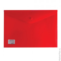 Папка-конверт с кнопкой BRAUBERG, А4, непрозрачная, плотная, красная, до 100 листов, 0,20 мм, 221364
